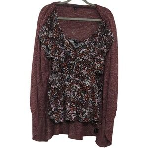 Torrid Burgundy Open Cardigan and Black Baby Doll Top with Cut Outs Set Size 3